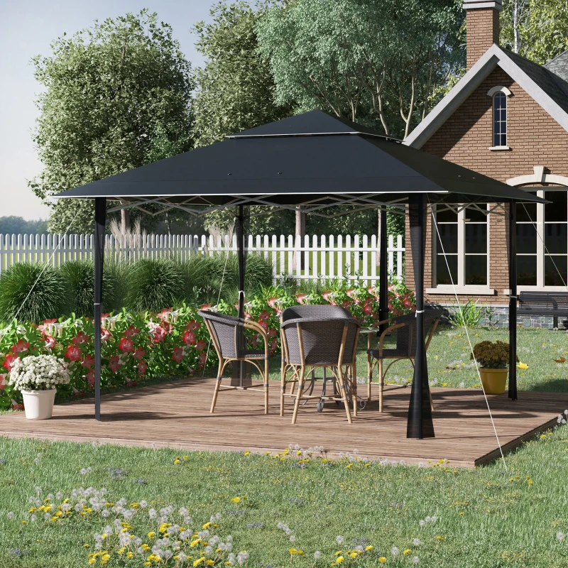 Outsunny 4 x 4m Pop-up Gazebo Double Roof Canopy Tent with UV Proof, Roller Bag & 3-Level Height Adjustable Outdoor Party, Steel Frame, Dark Grey