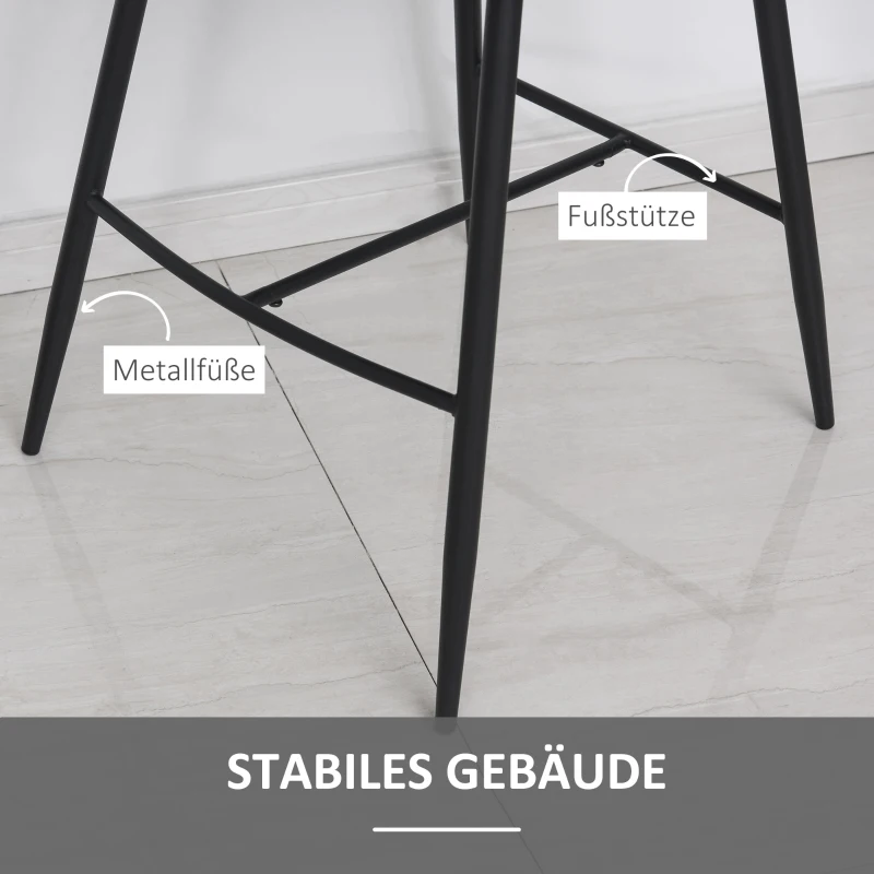 HOMCOM 2er-Set Barhocker mit Fußstütze, Barstühle mit Rückenlehne, Industrie Design Bistrohocker, Esszimmerstühle, PU, Schwarz, 55,5 x 57,5 x 93 cm