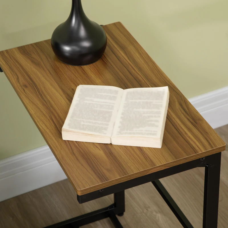 HOMCOM Set de 2 Mesas de Centro Auxiliares con Marco de Acero de Estilo Industrial 55x33,5x65 cm y 80x50x40 cm Nogal