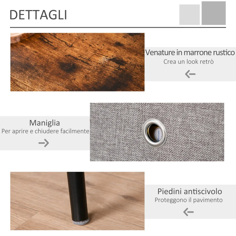 HOMCOM Tavolino da Salotto con Cassetto in Tessuto Pieghevole, Tavolo Vintage in Legno per Soggiorno e Camera, Marrone e Nero