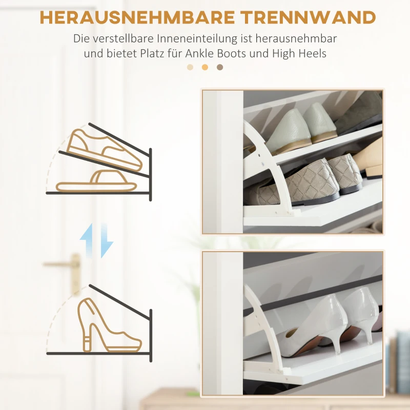 HOMCOM Schuhschrank Schruhregal Schuhaufbewahrung, 3 Fächer, 18 Paar Schuhe, 72 cm x 26 cm x 112 cm, Weiß + Braun(m-6)