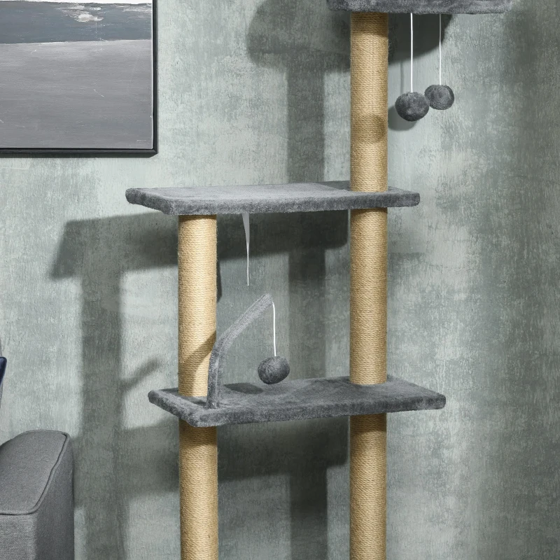 PawHut 230-250cm Floor-to-Ceiling Climbing Cat Tree Tower - Grey