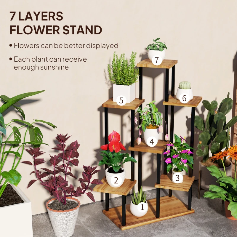 Outsunny Seven Wooden Shelf Plant Stand