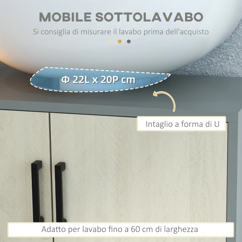 kleankin Mobile Bagno sottolavabo con Doppia anta e ripiano in Truciolato, 60x30x60cm, Grigio e color Quercia