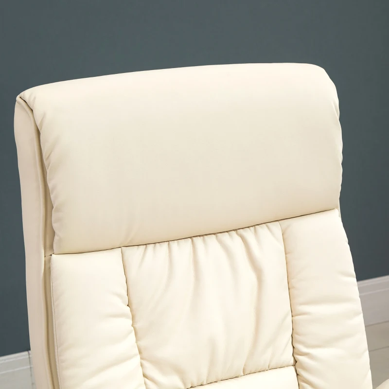HOMCOM Poltrona Relax Reclinabile fino 135° con Seduta Girevole e Pouf Poggiapiedi, 78x84x110cm, Crema