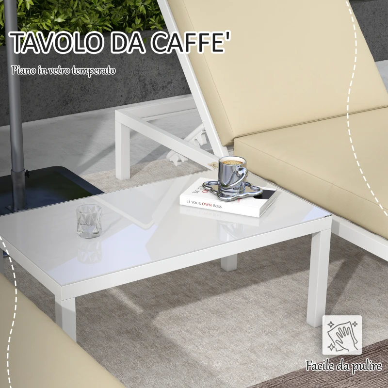 Outsunny Set 2 Lettini Prendisole con Schienale Regolabile e Tavolino da Giardino in Vetro, Beige