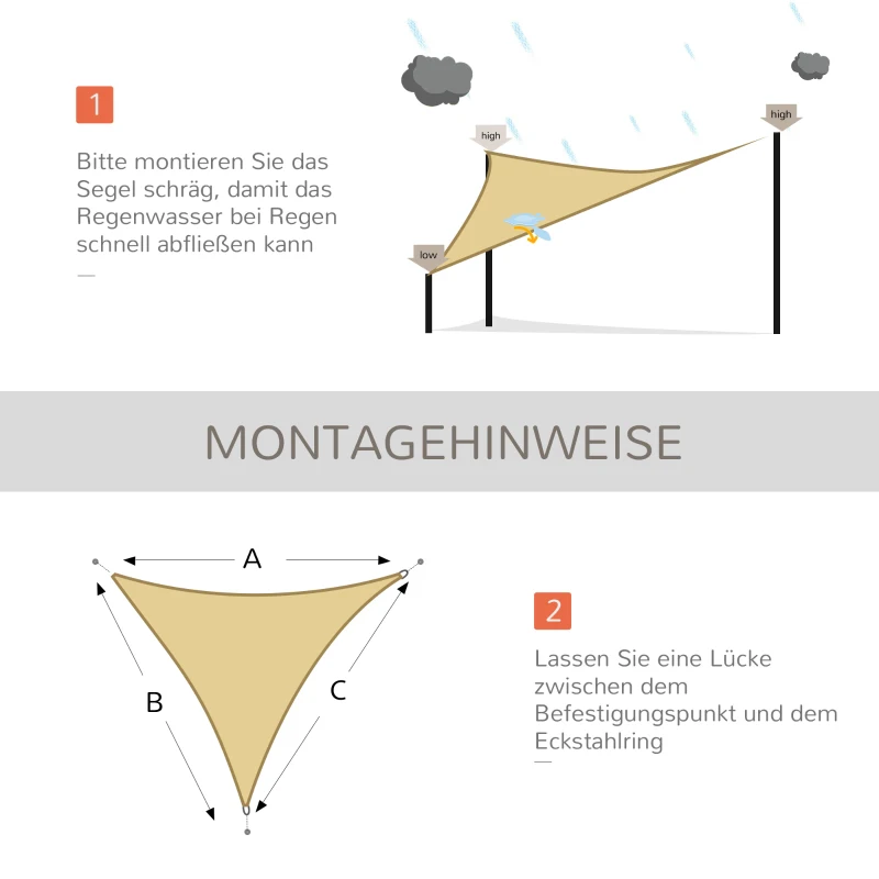 Outsunny Sonnensegel Sonnendach Sonnenschutz Dreiecke HDPE Beige 3 x 3 x 3 m