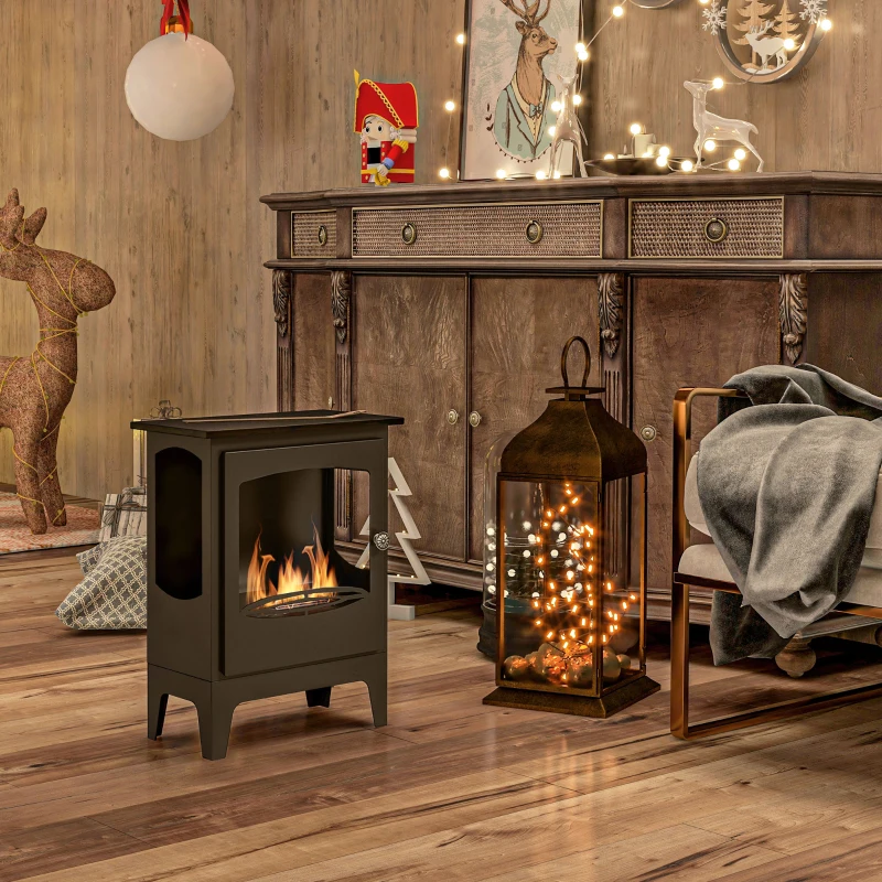 HOMCOM Camino a Bioetanolo in Acciaio Inox con Bruciatore da 1.2L per 3 Ore di Durata, 36x26x54cm, Nero