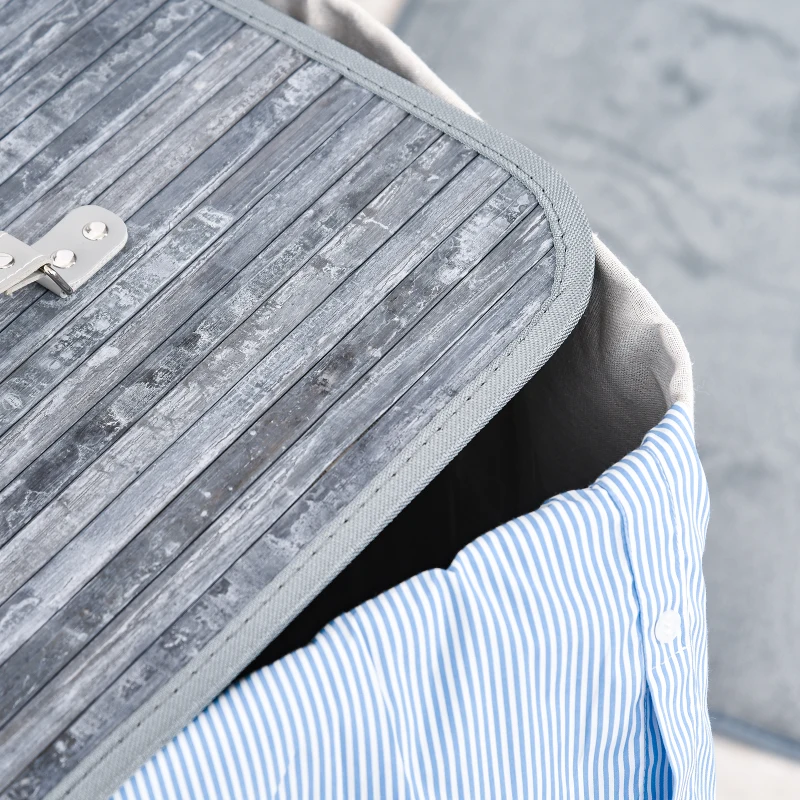 HOMCOM Wäschekorb schmal mit Deckel 72L Wäschesammler mit Griff, herausnehmbarer Wäschesack, Wäschebox für Waschküche Schlafzimmer Badezimmer, Grau