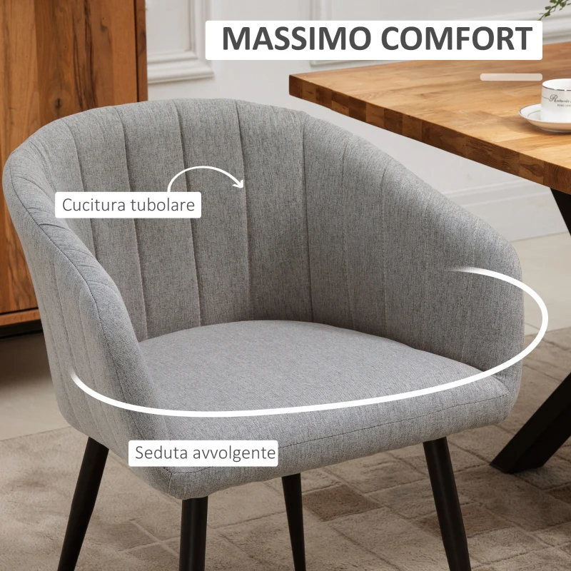 HOMCOM Set 2 Sedie Imbottite Moderne con Rivestimento in Tessuto per Soggiorno e Salotto, Grigio Chiaro
