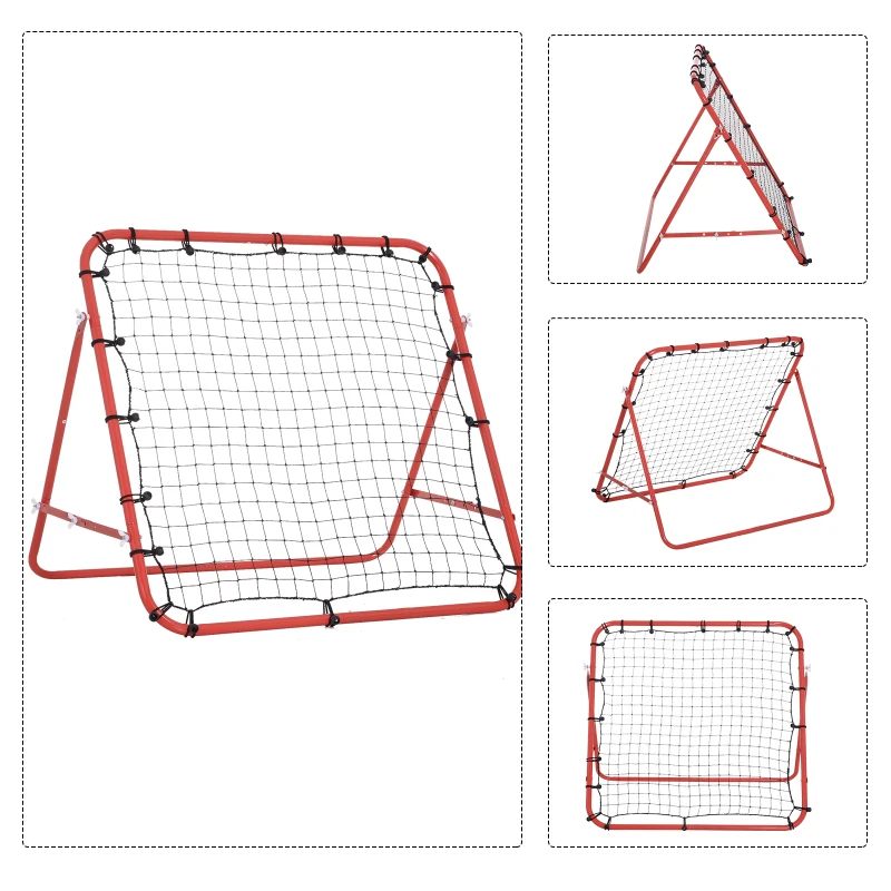 HOMCOM Rebounder für Fußball, 84 x 84 cm Fussball Rebounder mit stufenlos verstellbarem Winkel, Kickback Rückprallwand Fußballtor für Jugendliche Schuss-, Pass- und Ballannahmetraining Rot