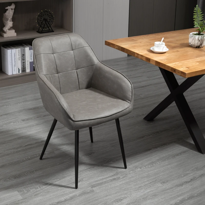 HOMCOM Sedia da Pranzo in Stile Industriale con Schienale, Sedia da Soggiorno Moderna in  Finta Pelle e Metallo Nero, 61x58x84 cm, Grigia