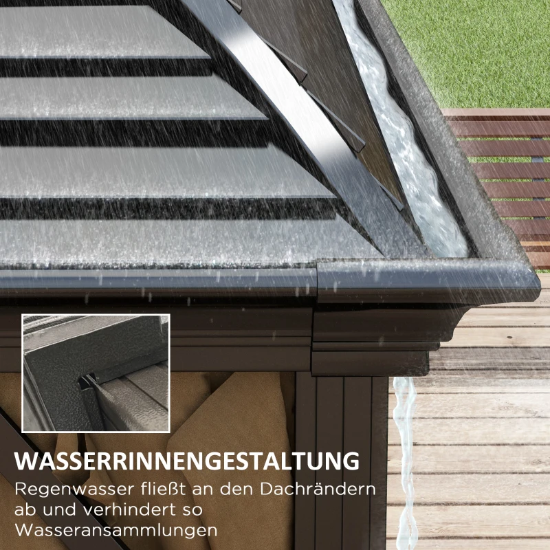 Outsunny Pawilon Ogrodowy, Namiot Imprezowy, Festynowy, 4 x Podwójne Ściany Boczne, Wodoodporny, 2 Haki na Latarnie, ok. 4 x 3 x 2,8 m, Brązowy