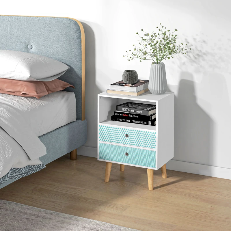 HOMCOM Cómoda de Madera Cajonera con 2 Cajones Mesita de Noche con Estante Abierto para Dormitorio Salón 45x30x65 cm Blanco