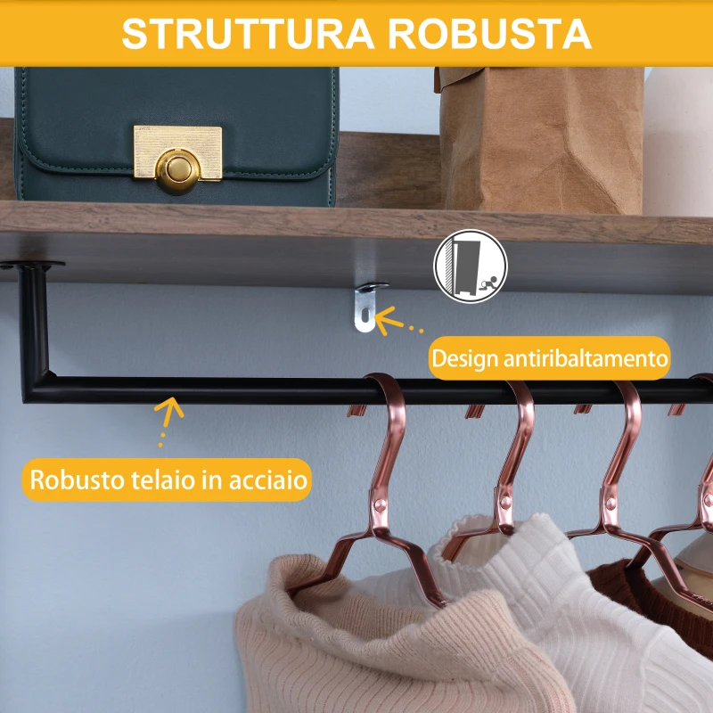 HOMCOM Appendiabiti da Terra con 1 Asta e 4 Ripiani Aperti in Truciolato e Acciaio, 60x40x180 cm, Marrone