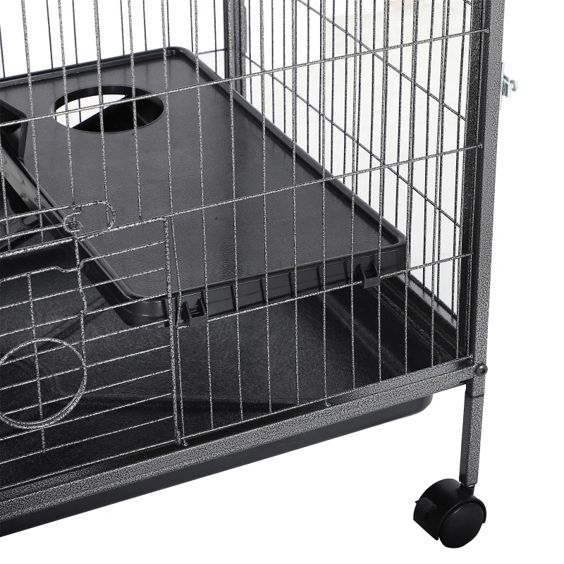 Pawhut Cage pour rongeurs Multifonction 4 Plateformes 3 rampes 4 Portes dim. 80L x 52l x 128H cm métal Gris argenté Noir