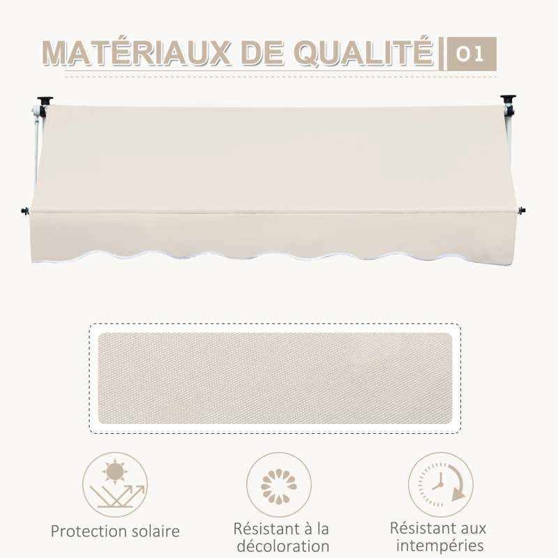 Outsunny Store banne Manuel rétractable 4L x 1,2l m Auvent Téléscopique sans Perçage Inclinaison et Hauteur réglable Installation Rapide métal alu Polyester Anti-UV kaki