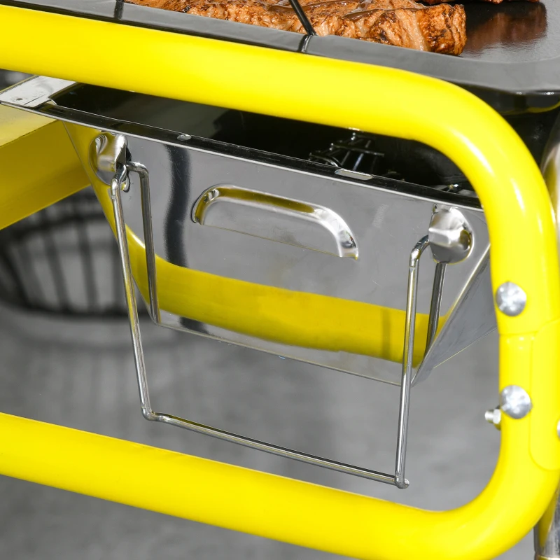 Outsunny Kohlegrill, Klappgrill, 2 x Grillrost, Grillplatte, herausnehmbare Schale, rostfreier Stahl, 85 x 43 x 72 cm, Gelb