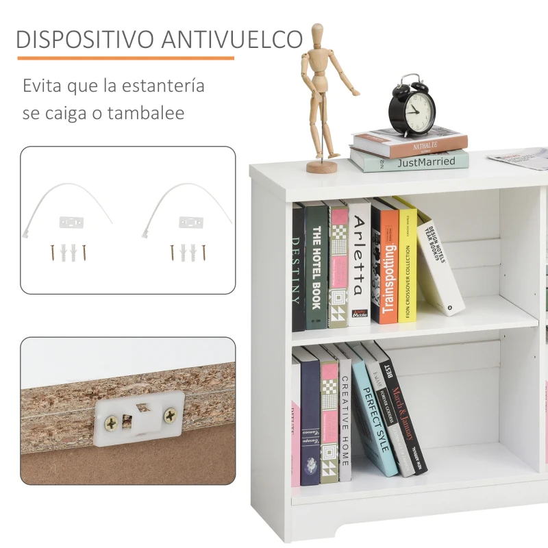 HOMCOM Estantería de Madera Librería Biblioteca de 4 Compartimentos con Baldas Ajustables para Libros Archivos 118,2x29,5x76,5 cm Blanco