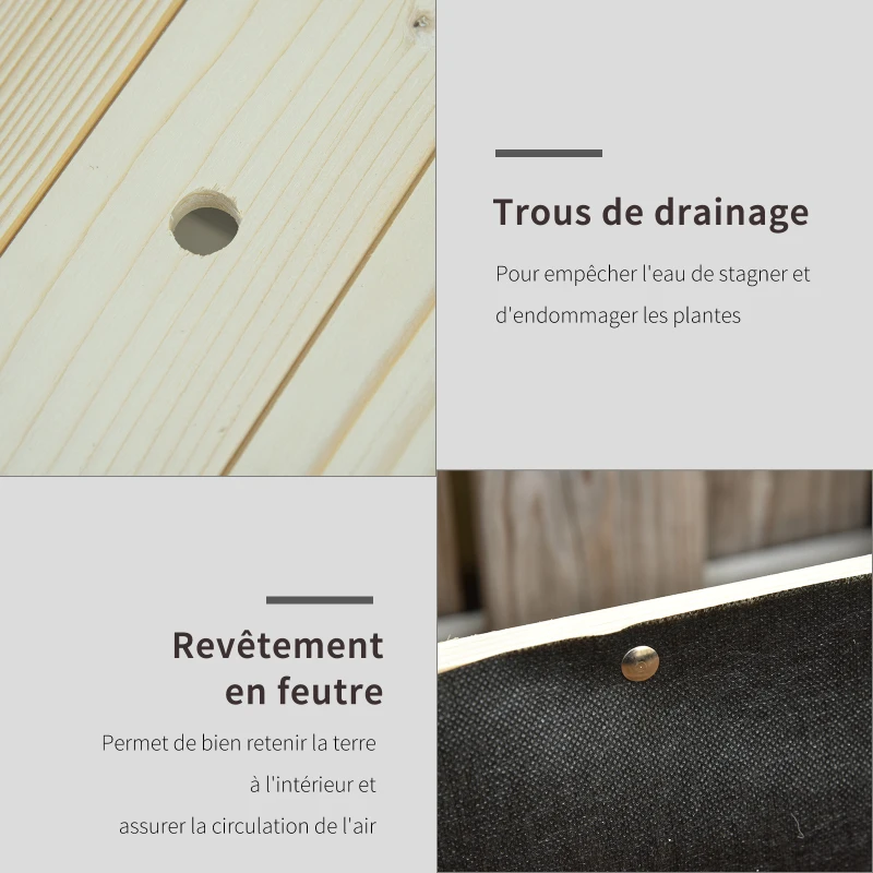 Outsunny Jardinière sur Pieds - Potager sur roulettes - étagère, Inserts d'irrigation, Feutre de Drainage Inclus - Bois Massif Sapin