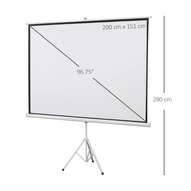HOMCOM Pantalla de Proyección Manual con Soporte 100 Pulgadas Formato 4:3 para Interior y Exterior 203x152 cm Blanco