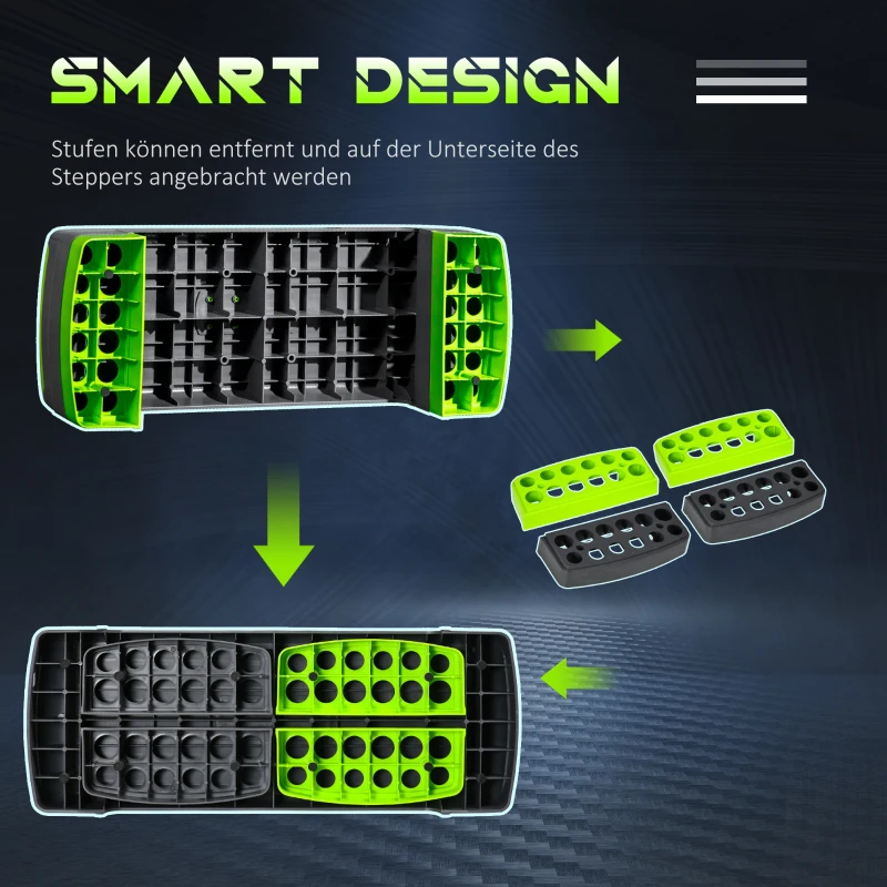 HOMCOM Aerobik-Stepper, 3-stufig höhenverstellbar, bis 150 kg, 78 x 28 x 20 cm, Grau/Grün