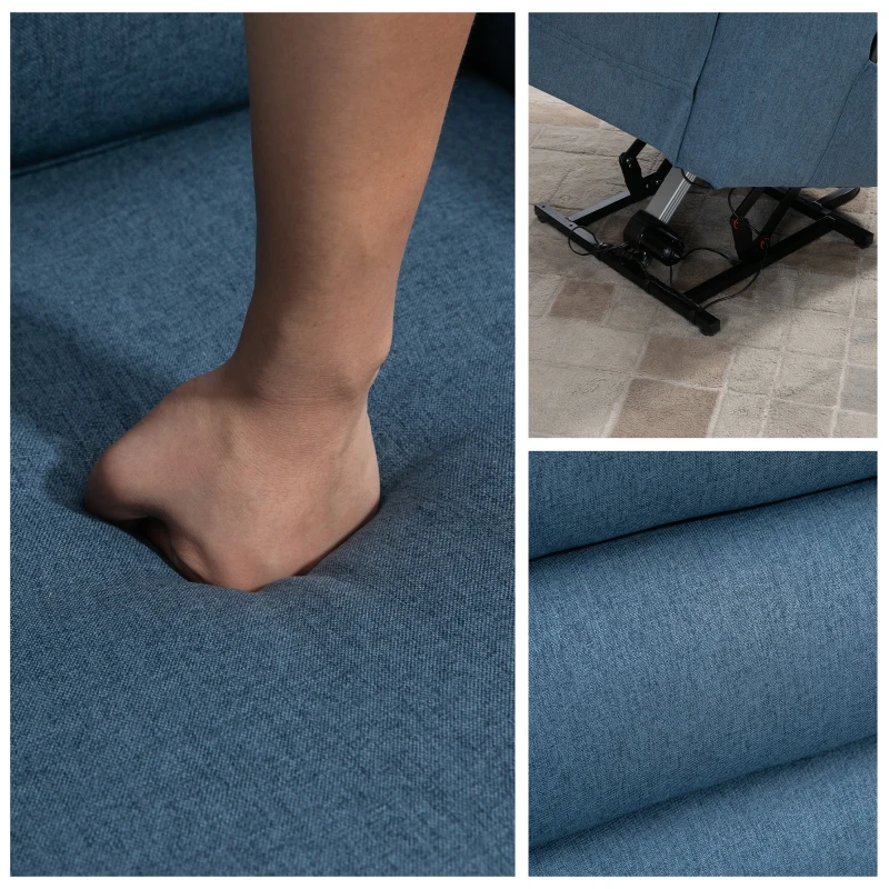 HOMCOM Fauteuil releveur électrique avec repose-pied ajustable et télécommande velours polyester aspect lin bleu