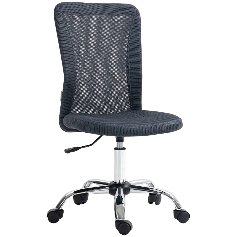 Vinsetto Computer Desk Chair, Mesh Office Chair with Adjustable Height and Swivel Wheels, Armless Study Chair, Dark Grey