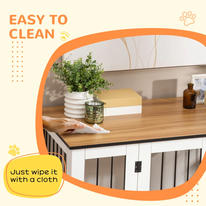 PawHut Dog Crate Furniture, Dog Cage End Table, with Wheels, for Large Dogs, 106 x 60 x 82 cm  - White