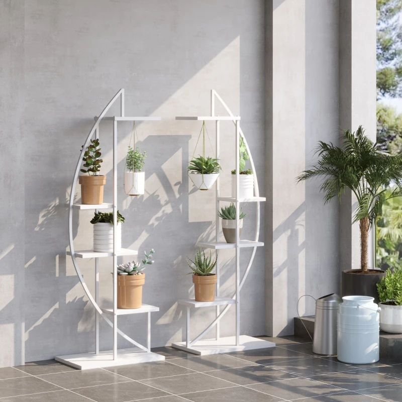 Outsunny Fioriera in Metallo a 5 Ripiani, 2 Pezzi, per Interni ed Esterni, 53x33x154cm, Bianco