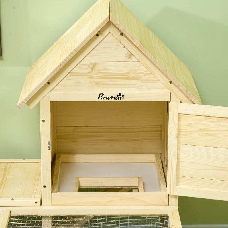 PawHut Clapier en bois enclos pour animaux villa pour lapin 2 niveaux avec aire de course rampe et portes verouillables