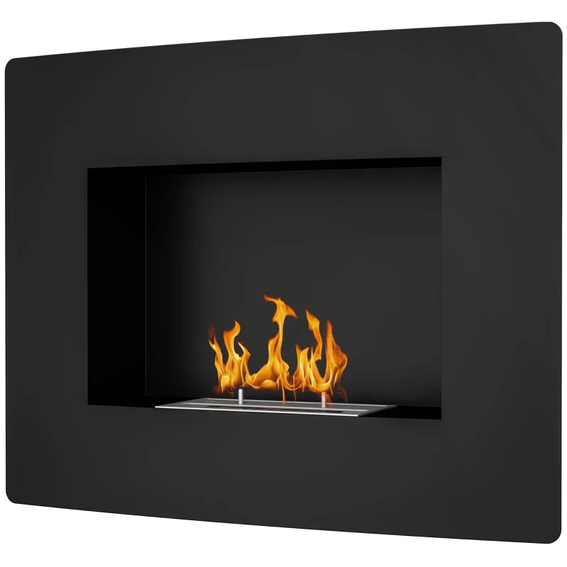 HOMCOM Chimenea de Bioetanol de Pared con Tanque de 0,9 L Tiempo de Combustión 3,3H para Interiores 15-20 m² 66x16x52 cm Negro