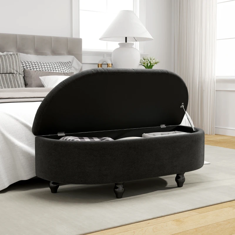HOMCOM Hocker mit Stauraum, Sitztruhe, gepolstert, soft-close Deckel, Samtoptik, 120 x 46 x 42 cm, Dunkelgrau(m-7)