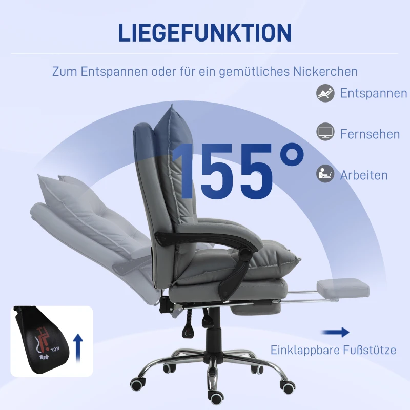 Vinsetto Ergonomischer Bürostuhl, verstellbare Sitzhöhe, neigbare Rückenlehne, Kunstleder, Dunkelgrau(m-5)