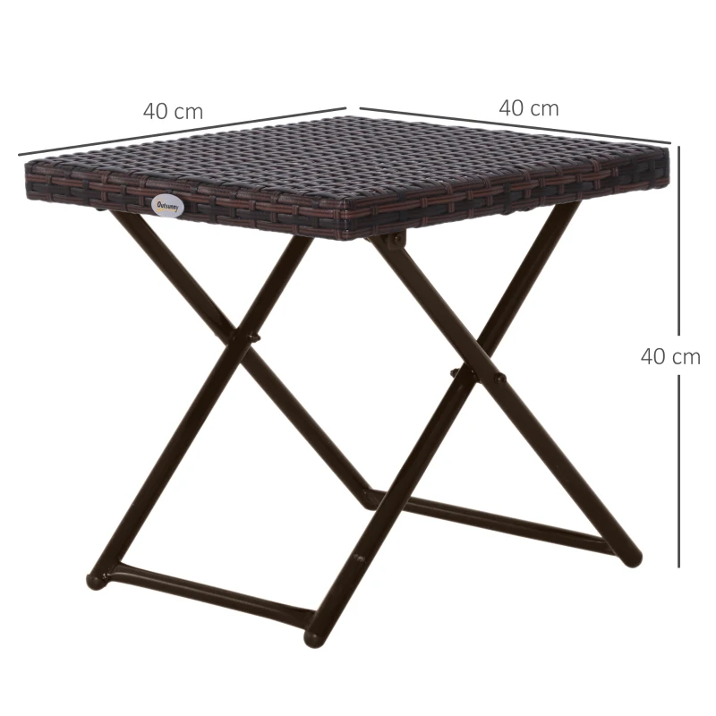 Outsunny Beistelltisch aus Polyrattan klappbar Kaffeetisch Couchtisch Tablett Balkontisch Gartentisch Sofatisch Teetisch Gartenmöbel Rattantisch für Garten Terrasse Balkon, 40x40x40cm Braun