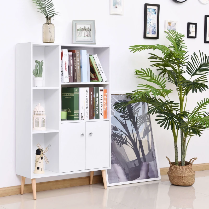 HOMCOM Mobiletto Libreria con Piedini in Legno di Pino Bianco 80x23.5x123cm