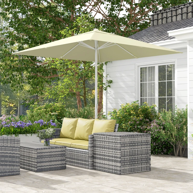 Outsunny Parasol de jardin extérieur carré 2,48 x 2,48 x 2,50 m, 2 hauteurs réglables, toile haute densité 180 g/m², beige
