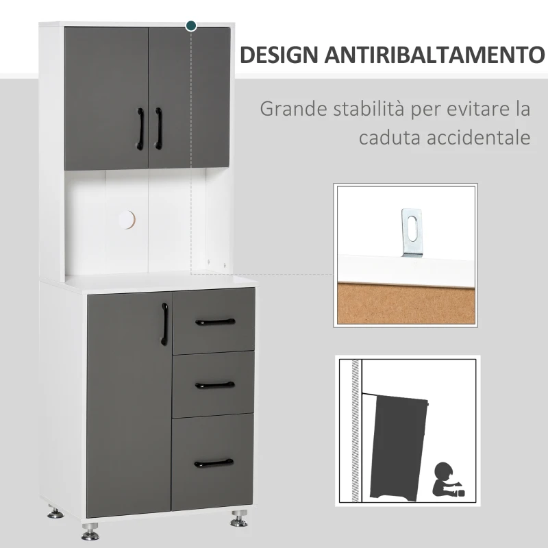 HOMCOM Credenza Alta da Cucina con Design Moderno, Madia Mobile Buffet in Legno Bianco e Grigio, 60x40x160cm