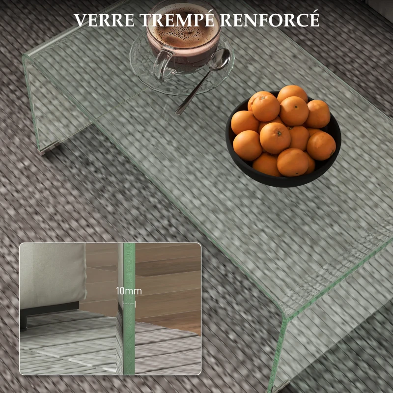 HOMCOM Table basse en verre table de salon rectangulaire design moderne en verre trempé avec bords arrondis sûrs transparent