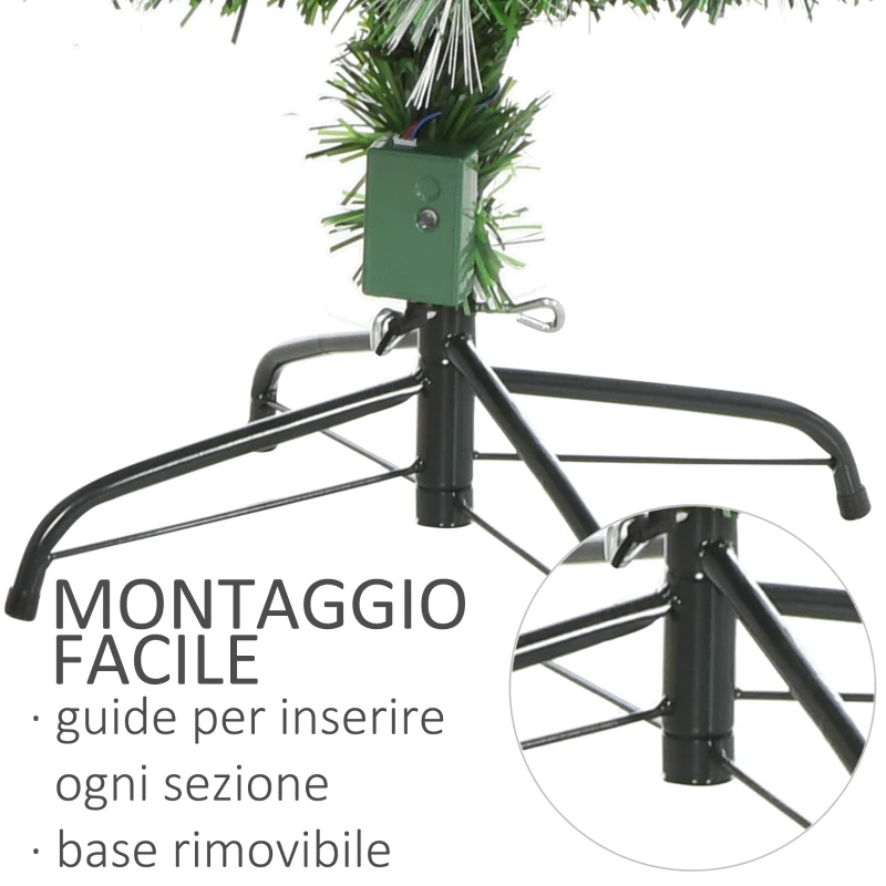 HOMCOM Albero di Natale Artificiale 150cm con Luci Incorporate e 180 Rami, Albero di Natale con Luci a LED e Fibre Ottiche, Base Pieghevole Rimovibile