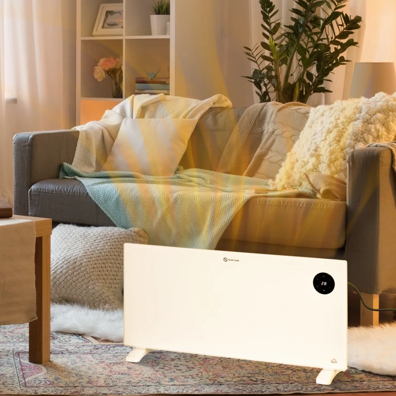 HOMCOM Radiateur électrique convecteur 2000 W écran LED et télécommande sur pieds ou mural pièce 15-20㎡ blanc