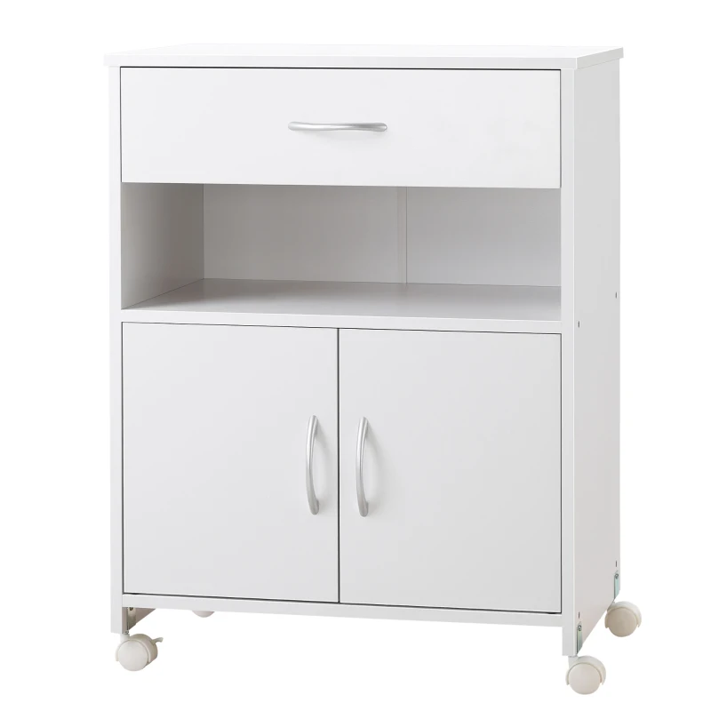 Vinsetto Armario para Impresora con Ruedas Cajón 2 Puertas y Estante para Salón Oficina Estudio 60x39x80 cm Blanco