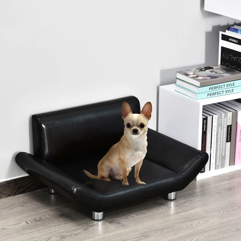 PawHut Pet Sofa Chair Dog Cat Kitten Couch Bed Luxury Furniture Faux Leather Seater Black