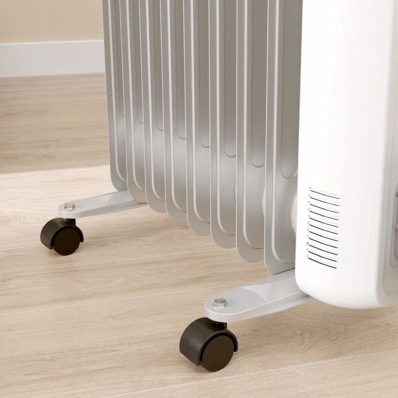 HOMCOM Radiador de Aceite Silencioso de 9 Elementos 2000W con Temperatura Ajustable Protección contra Sobrecalentamiento Blanco
