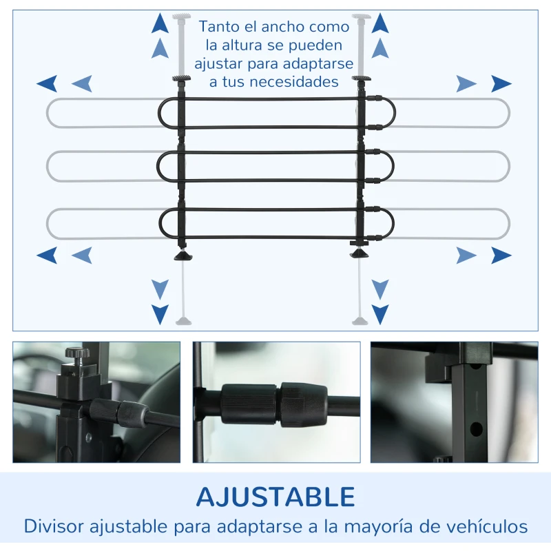 PawHut Reja de Protección Universal de Coche para Perros Ajustable en Ancho y Alto 89-150x9x76-124 cm Negro