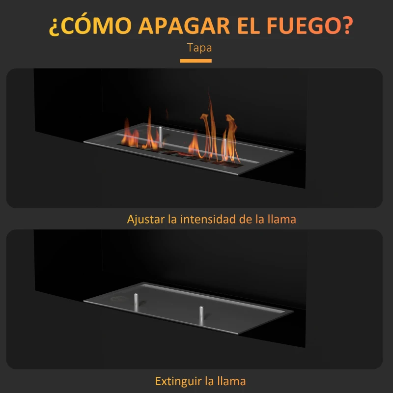 HOMCOM Chimenea de Bioetanol de Pared con Tanque de 0,9 L Tiempo de Combustión 3,3H para Interiores 15-20 m² 66x16x52 cm Negro