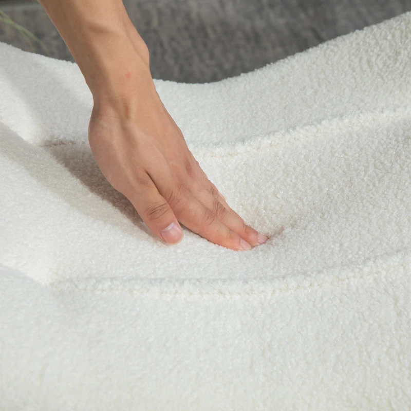 HOMCOM Moderner Fußhocker mit Fleece-Bezug und Holzbeinen, gepolstert, für Wohnzimmer, Schlafzimmer, Flur, Cremeweiß