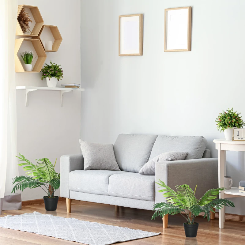 Outsunny 2 Pack 60cm Artificial Palm Tree Decorative Plant with Nursery Pot, Fake Tropical Tree for Indoor Outdoor Decor