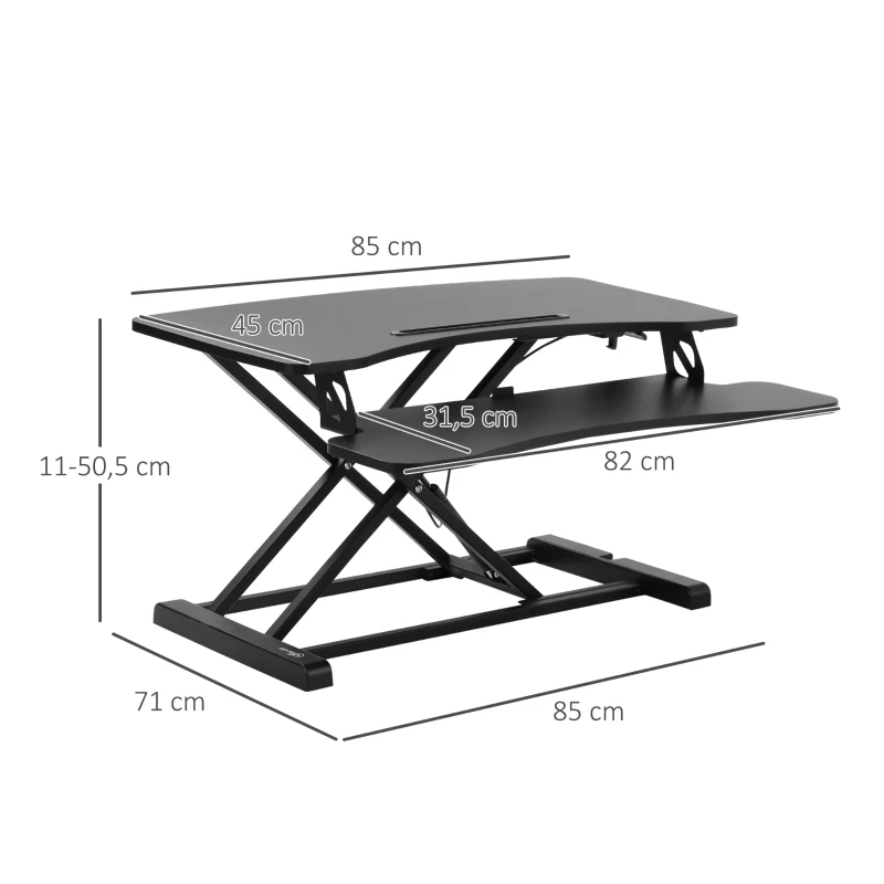 Vinsetto Convertisseur bureau assis debout poste de travail réglable en hauteur - support ordinateur avec plateau clavier noir