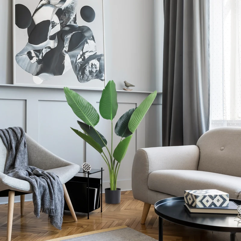 Outsunny Planta de Decoración Artificial de Palma Árbol Realista con Maceta 7 Hojas para Interior Ø15x120 cm Verde